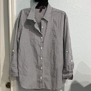 Classic Navy and White Striped Women’s Button Down Shirt
